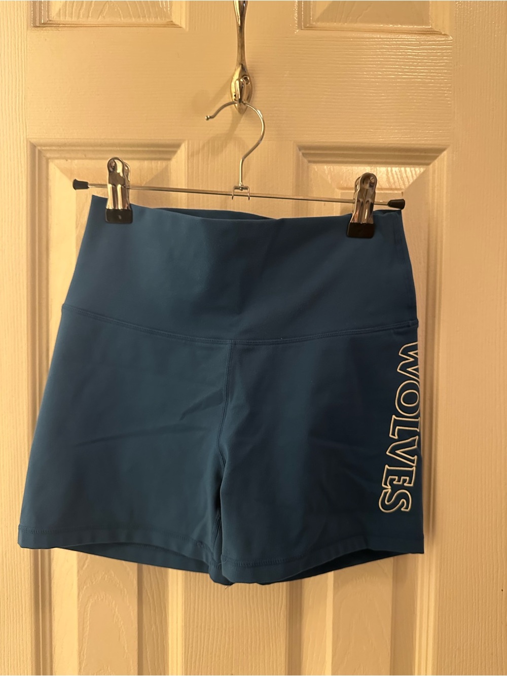 Darc Sport Blue High-Rise Athletic Shorts with Side 'WOLVES' Logo